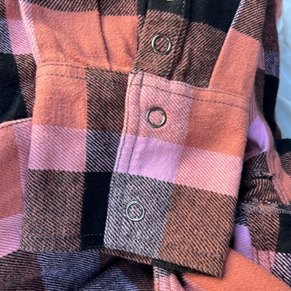 Free People Izzie Cargo Plaid Oversize Shirt Top, black Pink size medium - Picture 2 of 5